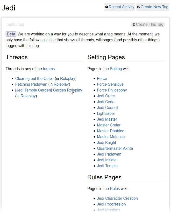 Screenshot of tag page